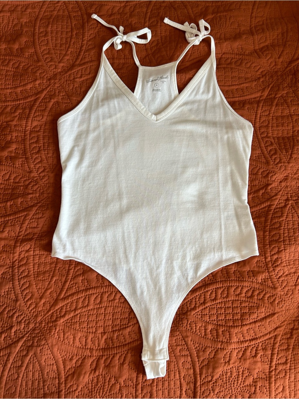Universal Thread White Tie-Shoulder V-Neck Bodysuit